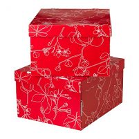 LINGO Pudełko z pokrywką, na dokumenty czerwony/kwiat 28 / 35 / 18 cm Ikea
